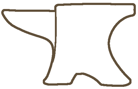 A white anvil with a brown outline.
